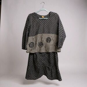 Tulip Women's Polka Dot Gingham Patchwork‎ Boho Style Top & Skirt Set XS